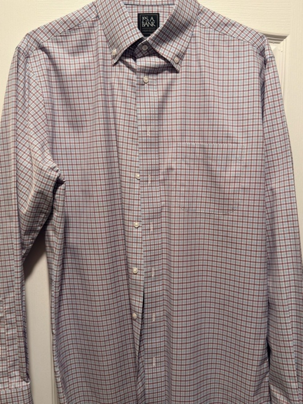 Jos. A. Bank Men's White and Red Micro-Plaid Button-Down Shirt